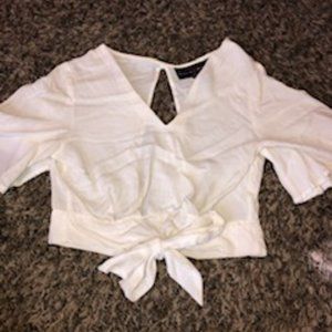 White bow-tie crop top